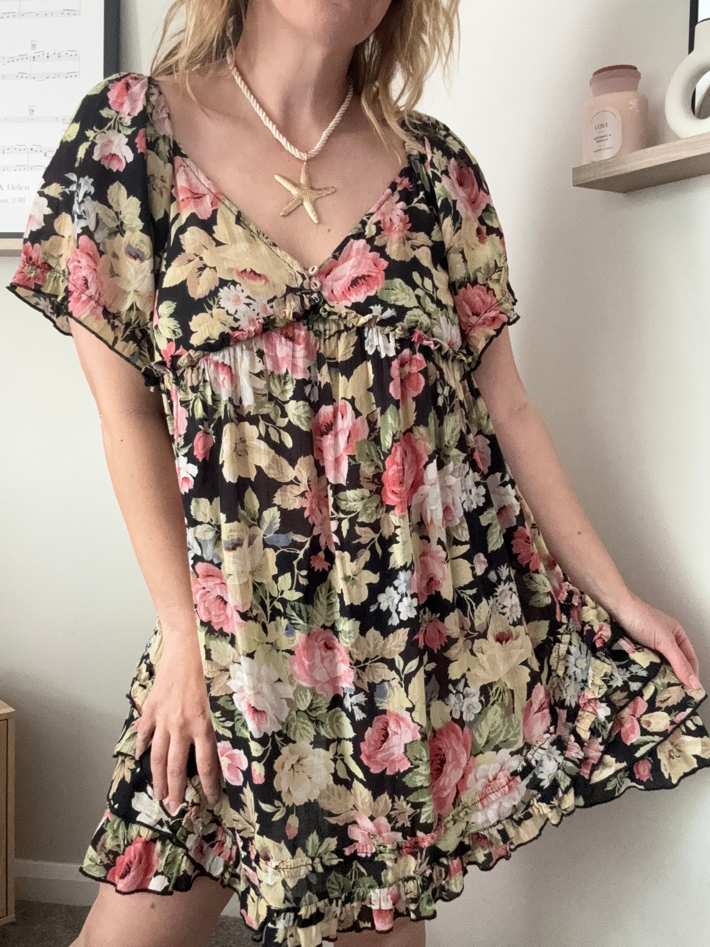 Y2K floral smock day dress