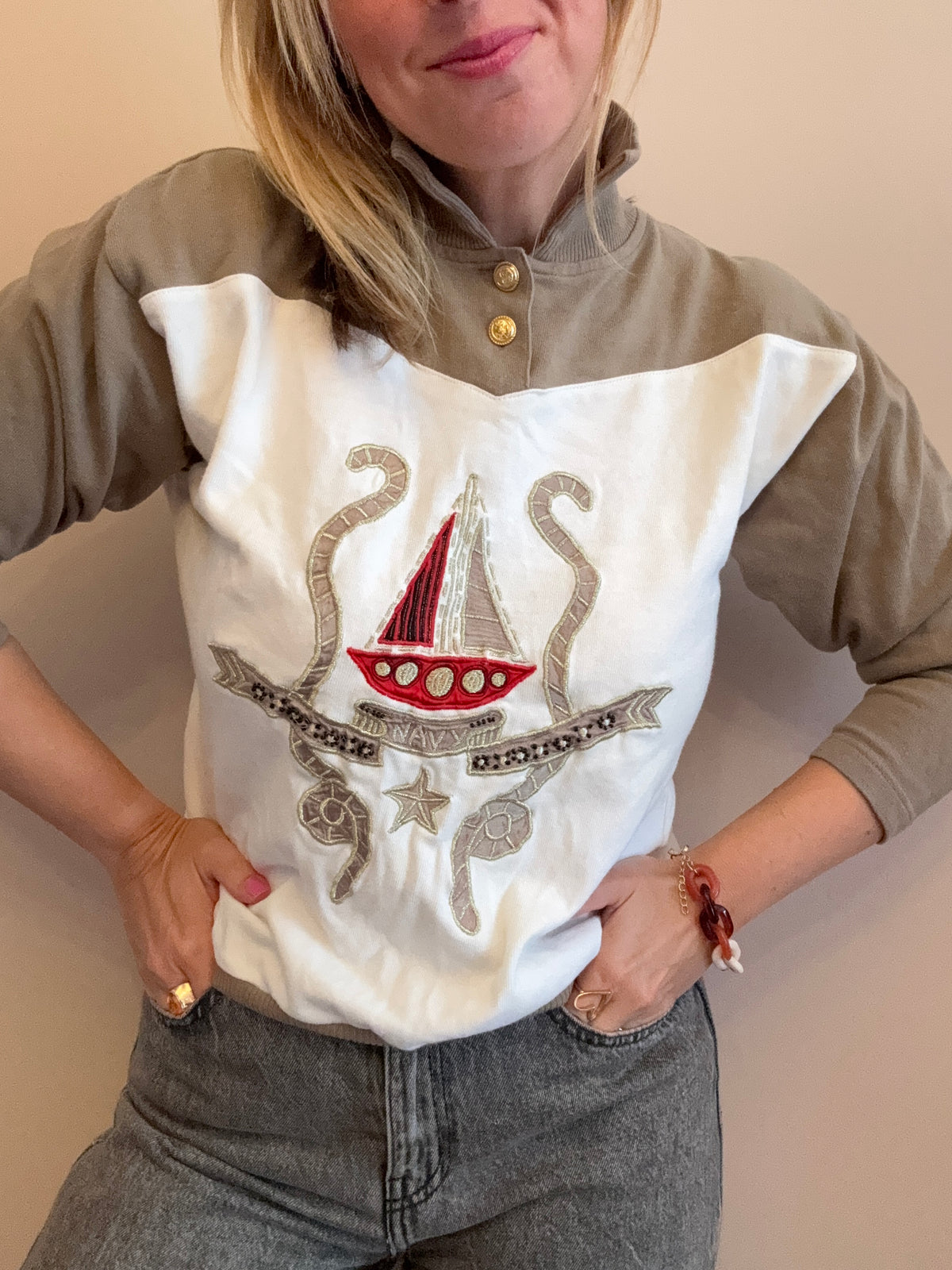 Vintage nautical embellished jumper