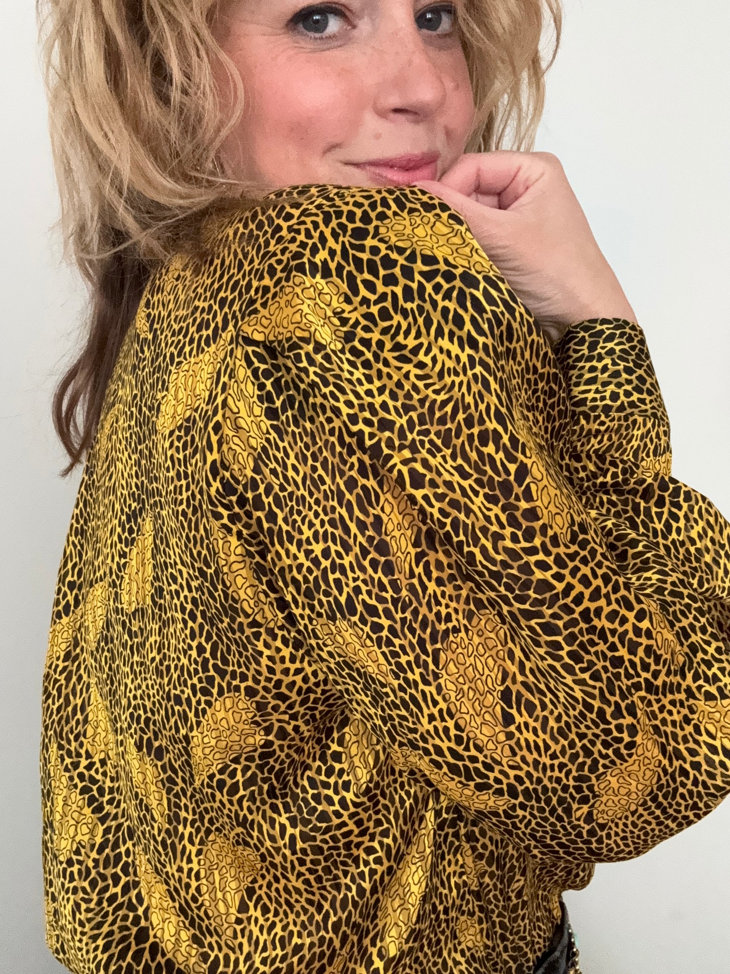 Vintage ‘scarf neck’ contrasting gold & black shirt