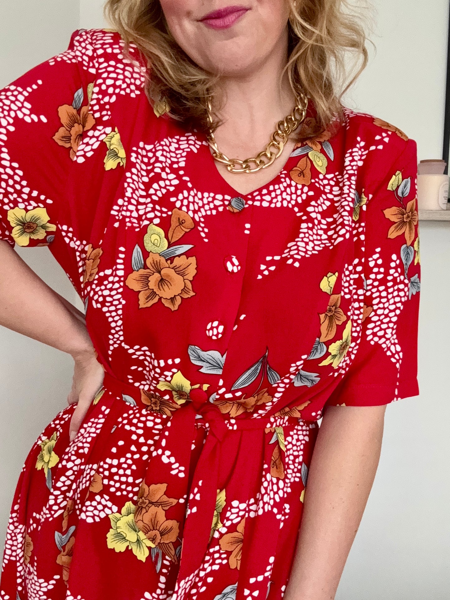 Vintage ‘daffodil & lily’ midi button down dress