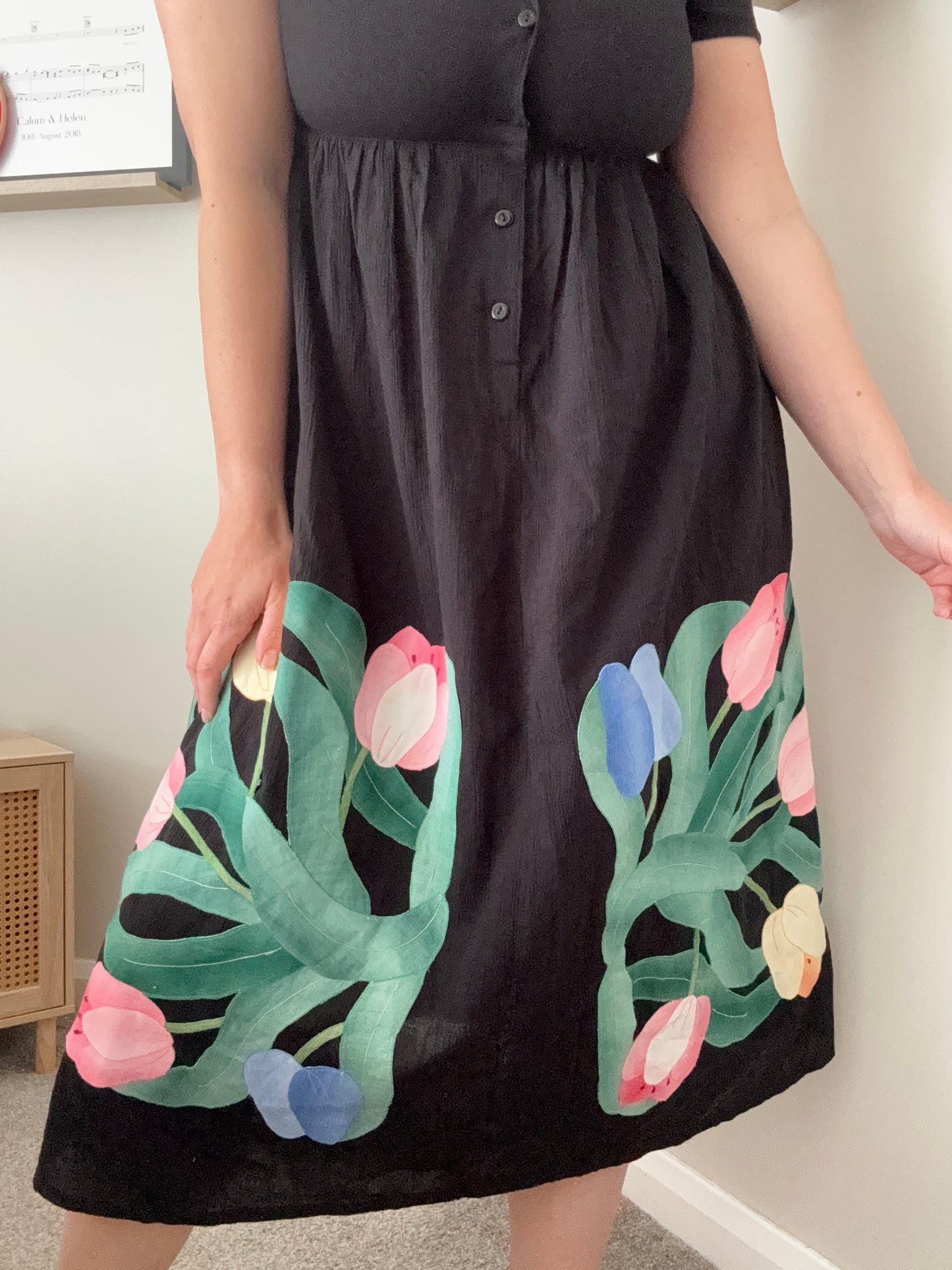 Vintage ‘Liz Claiborne’ cotton & linen hand-sewn appliqué dress