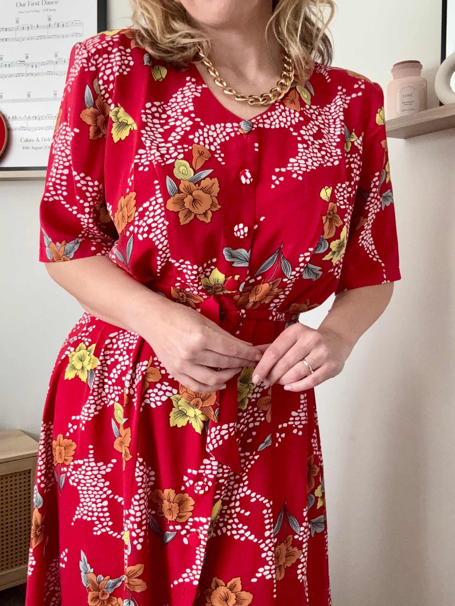 Vintage ‘daffodil & lily’ midi button down dress