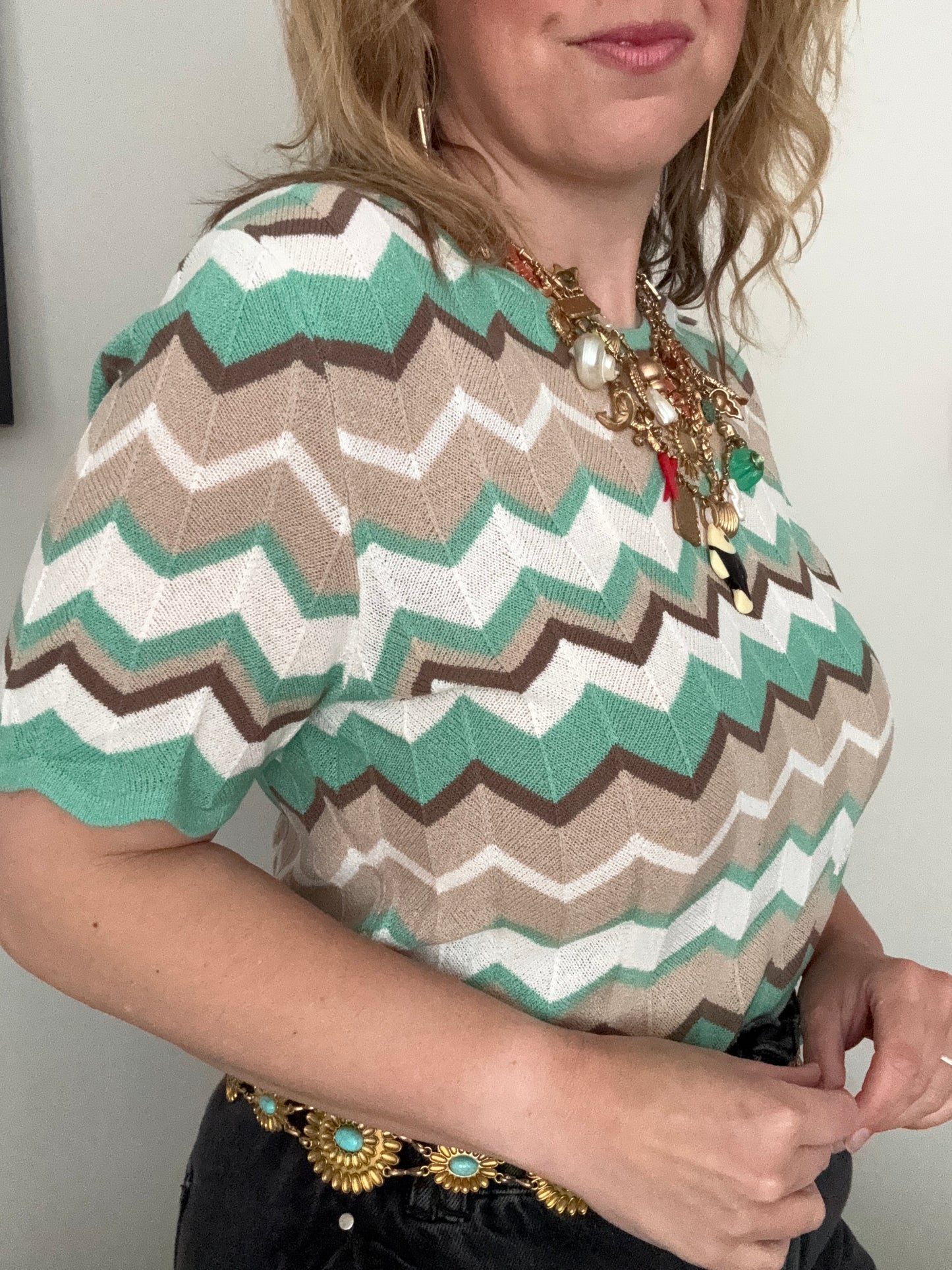 Vintage chevron fine-knit top