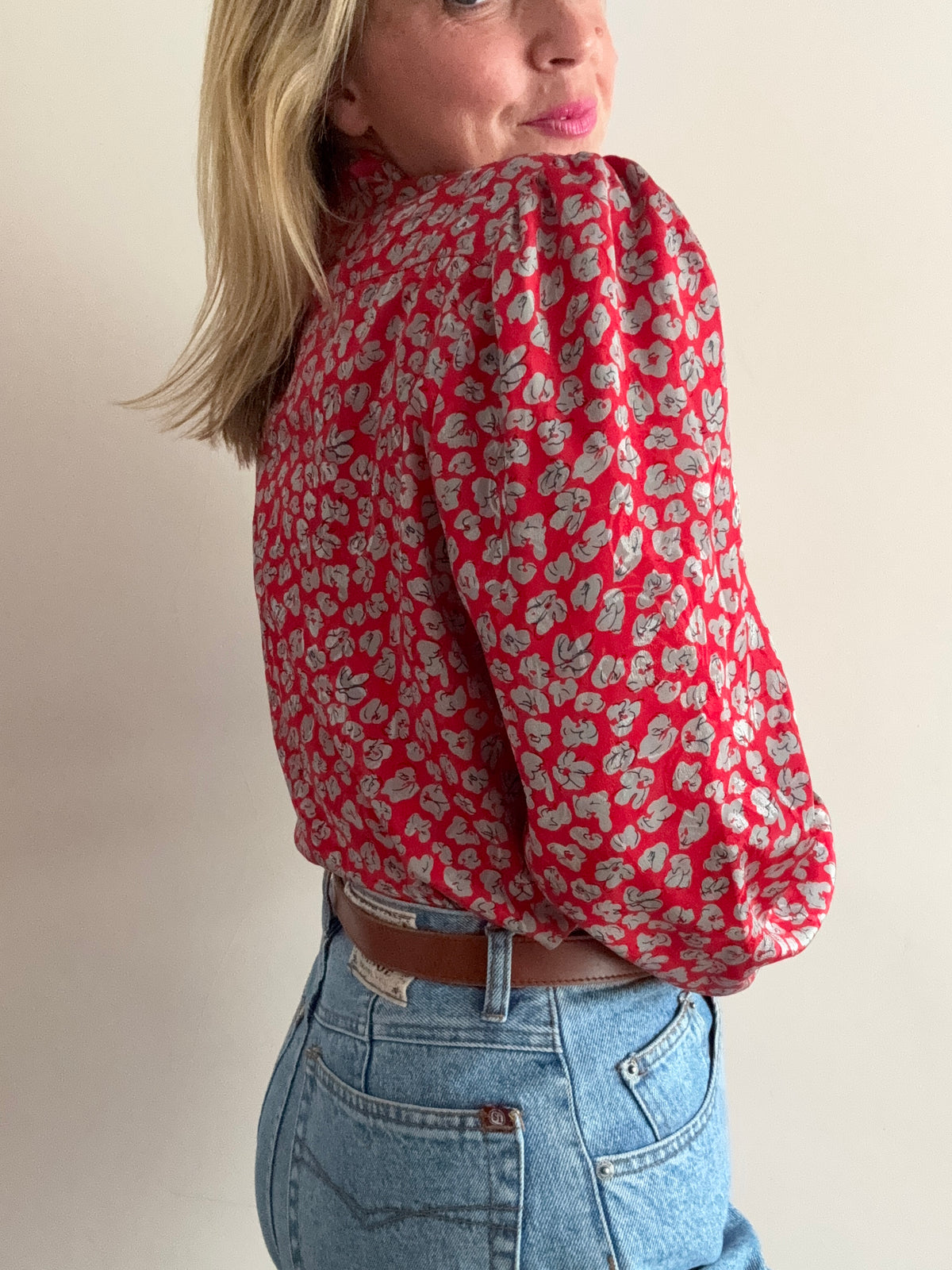 Vintage 1980s Red Floral Print Blouse
