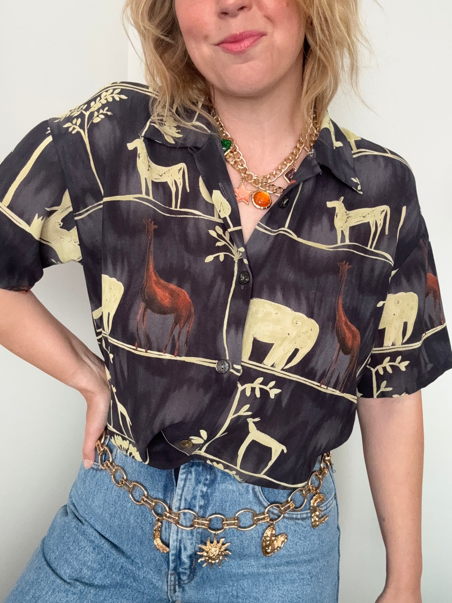 Vintage safari animal print shirt