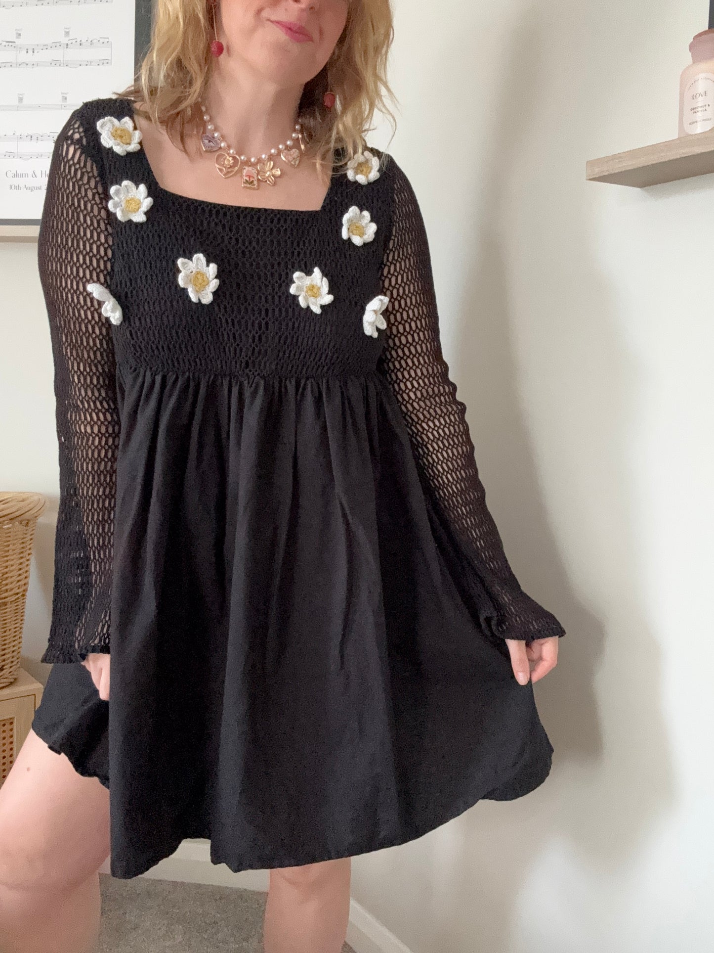 3D daisy crochet smock dress