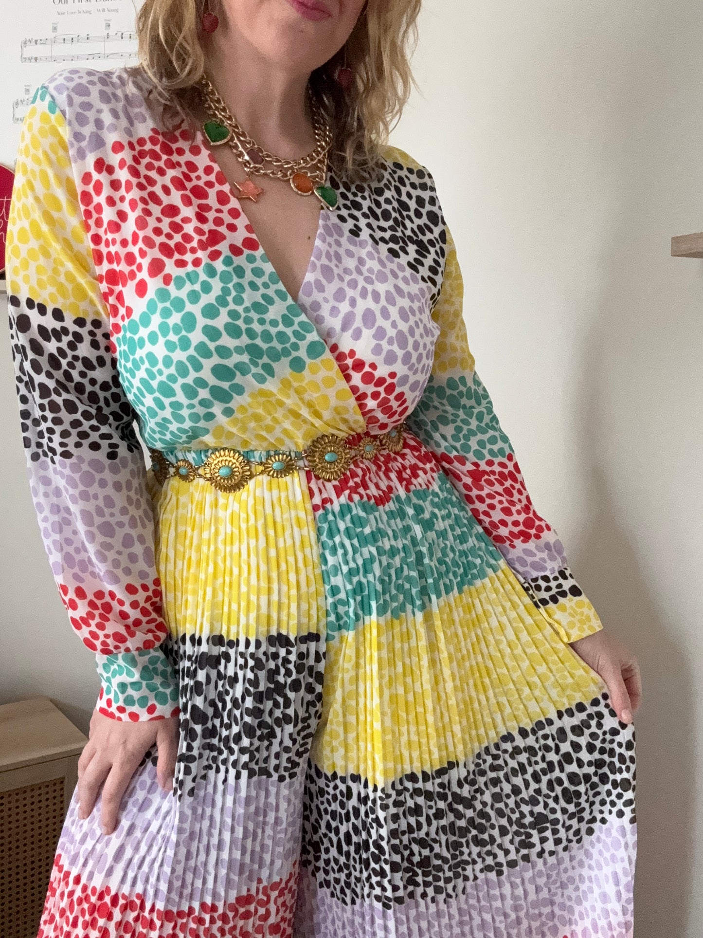 Multicolour pleated wide leg jumpsuit