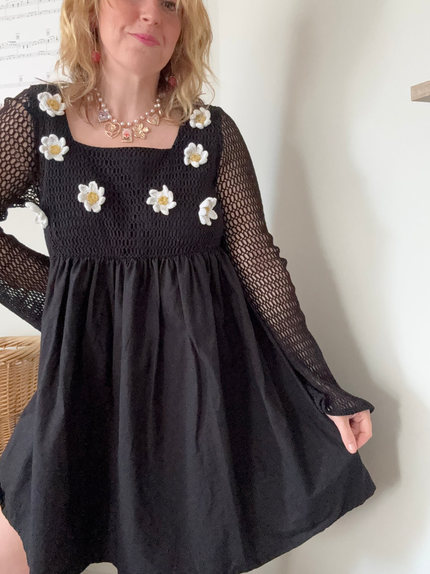 3D daisy crochet smock dress