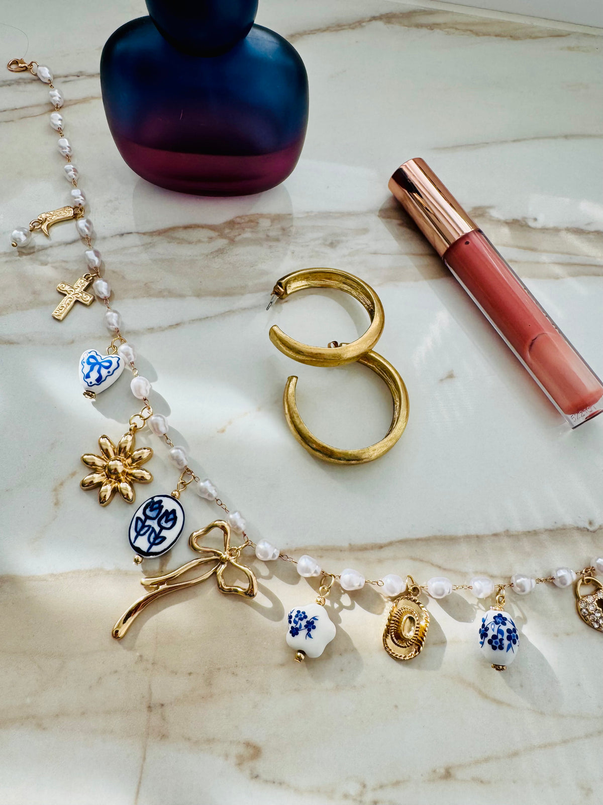 ‘China Blue’ gold & pearl necklace