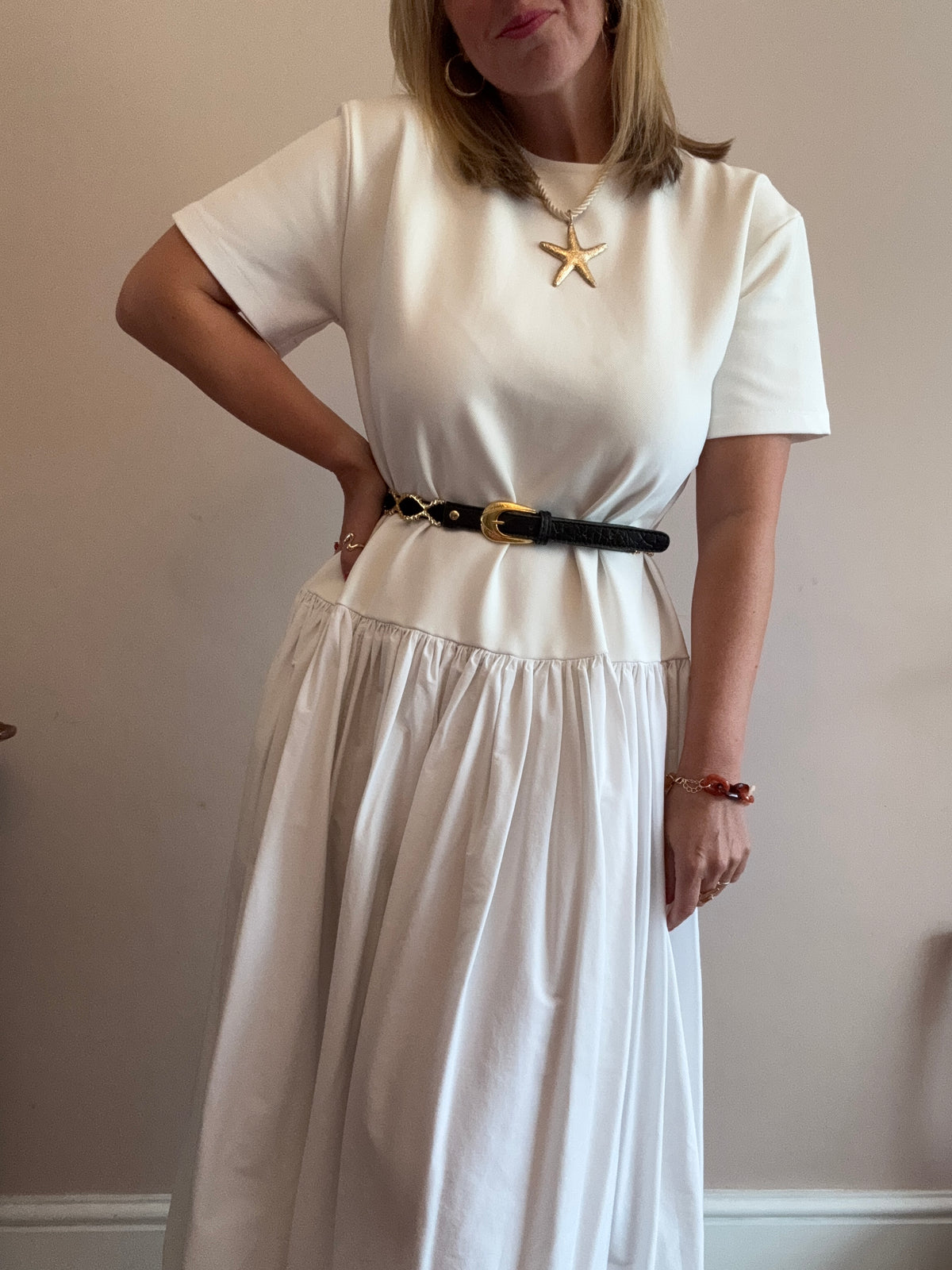 White Contrast Dress