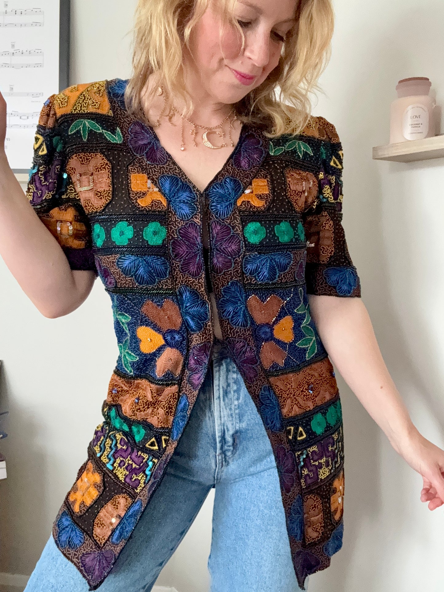 Vintage 1990s beaded, sequinned & embroidered trophy jacket.