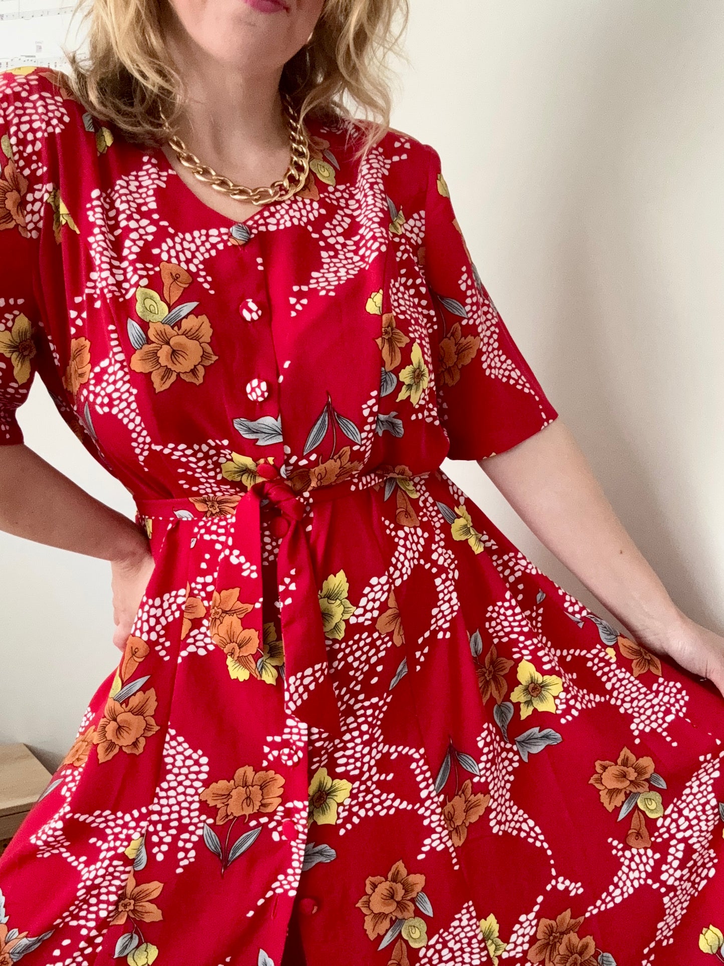 Vintage ‘daffodil & lily’ midi button down dress