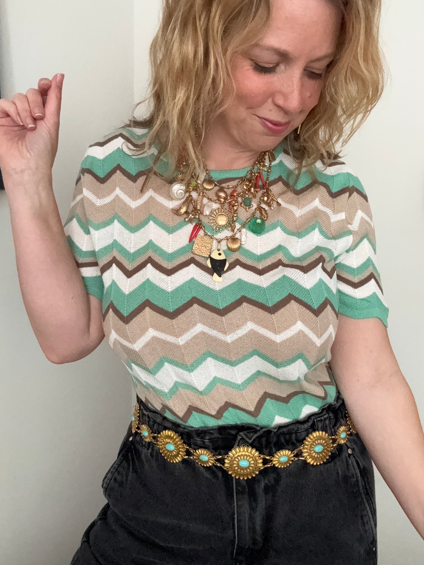 Vintage chevron fine-knit top