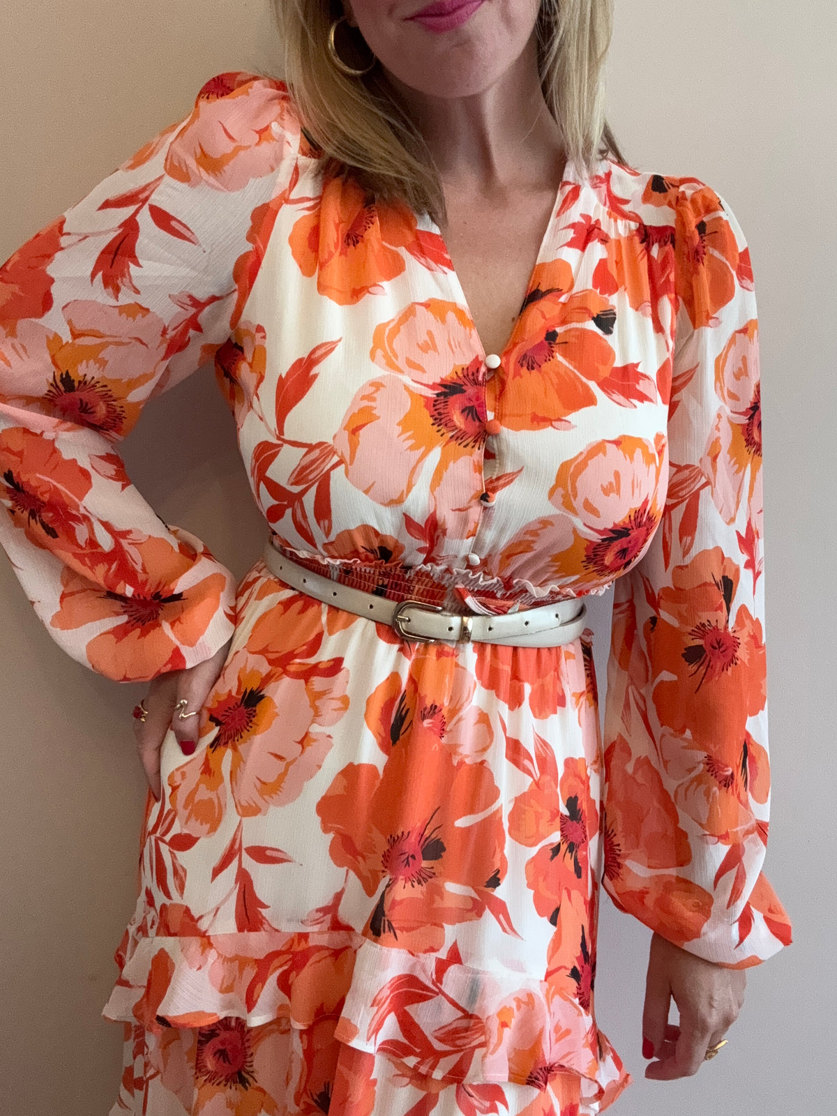 Orange & Coral Floral Tiered Maxi Dress