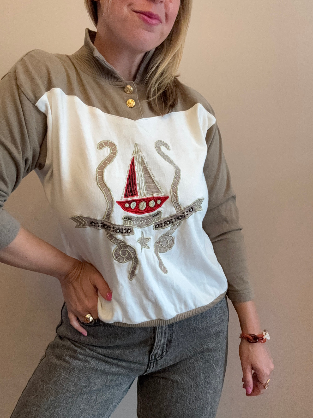 Vintage nautical embellished jumper