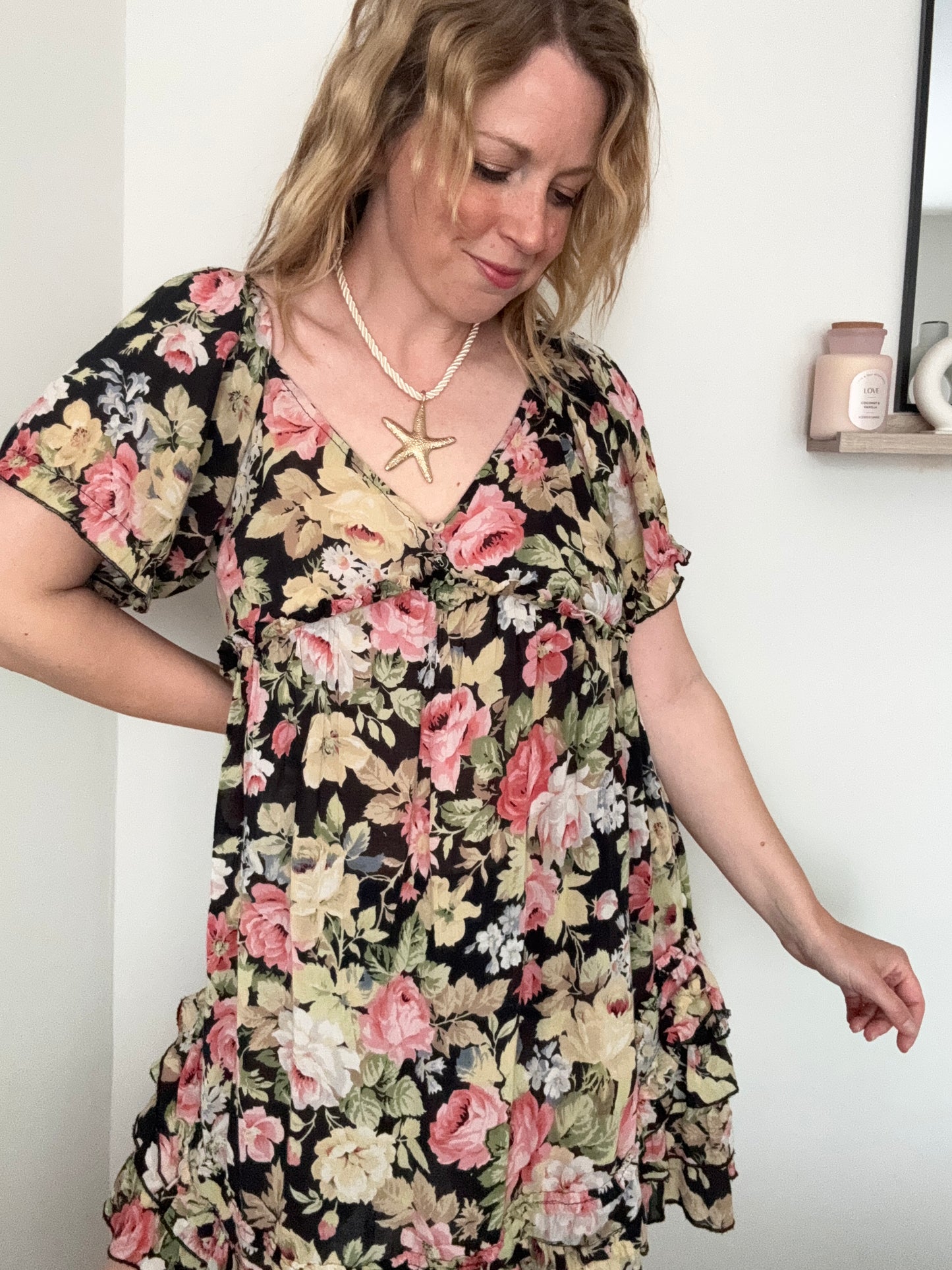 Y2K floral smock day dress