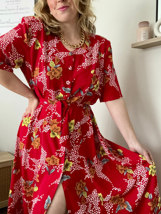 Vintage ‘daffodil & lily’ midi button down dress