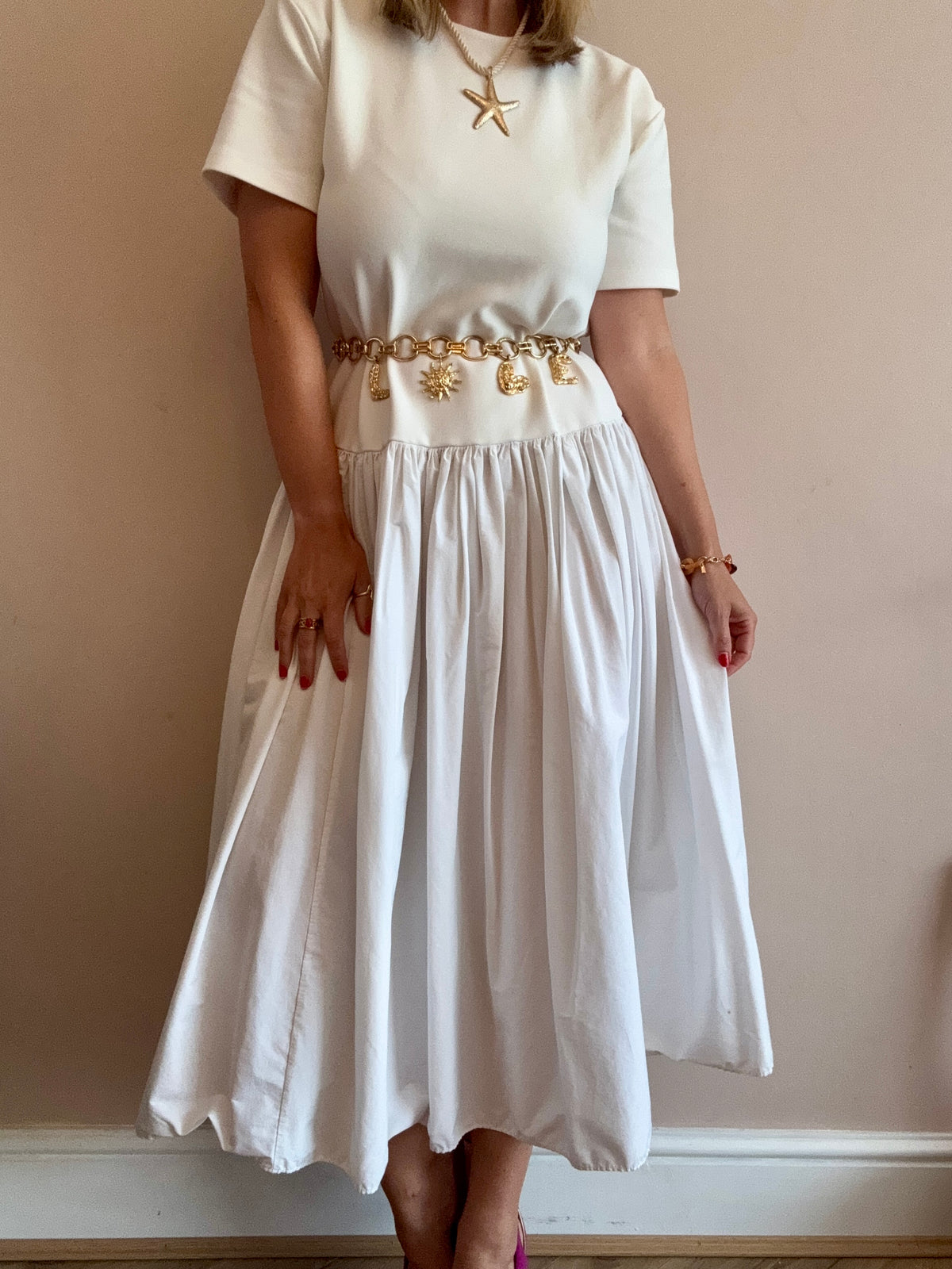 White Contrast Dress