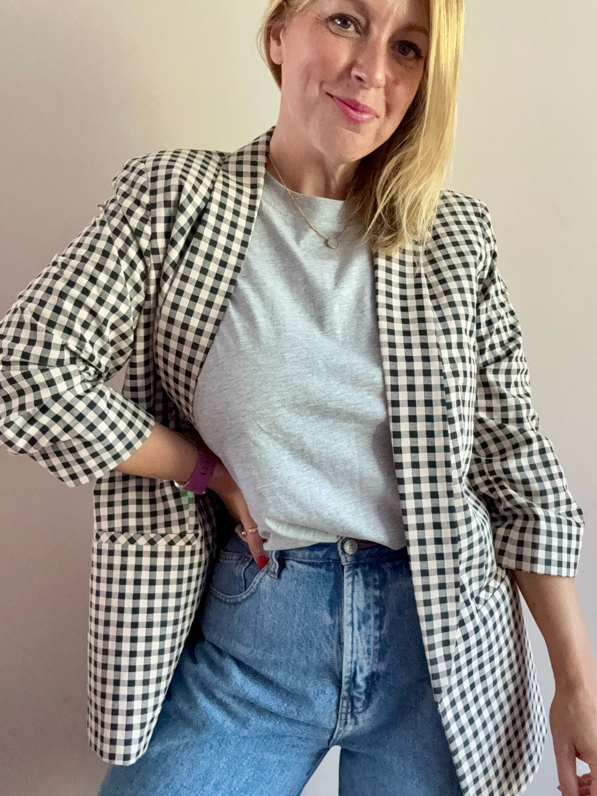 Gingham check blazer