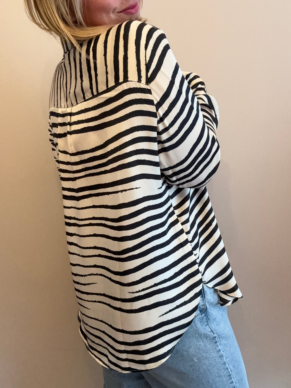 Black & Cream Striped Collared Blouse