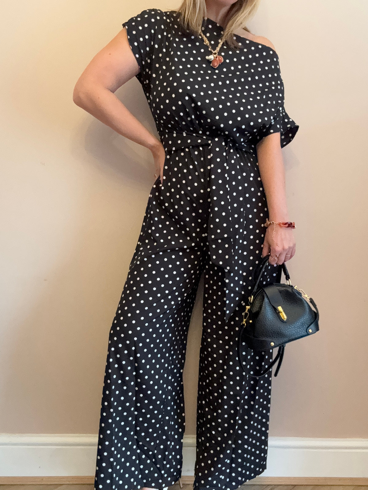 Black Polka Dot wide leg jumpsuit