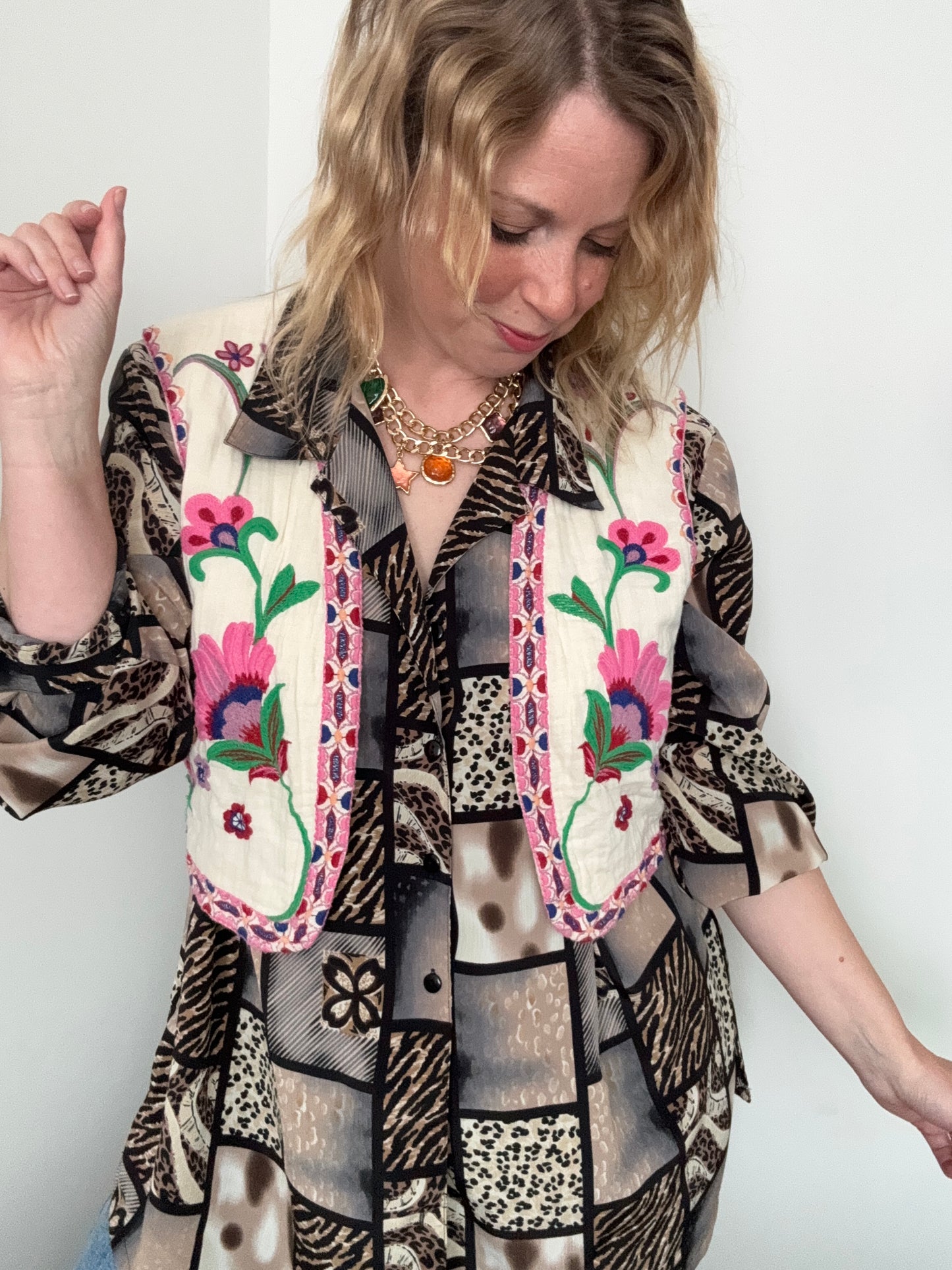 Zara embroidered open waistcoat