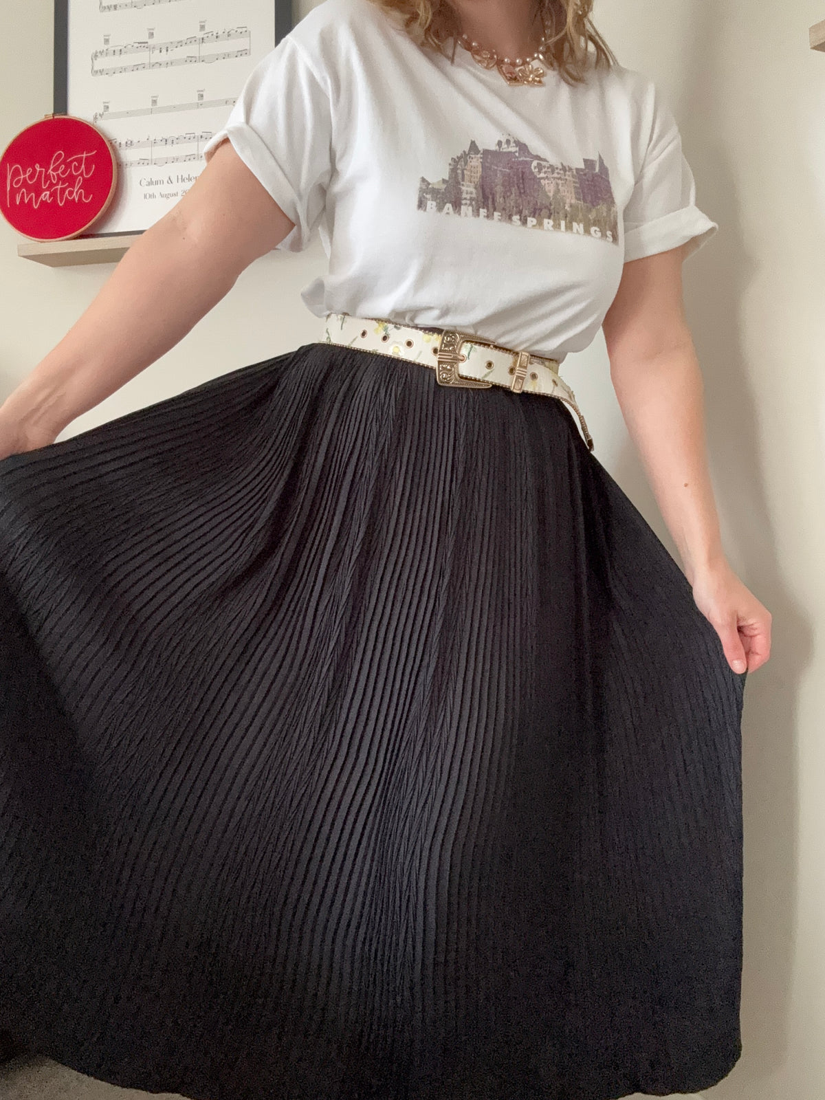 Vintage ‘plaited pleats’ black midi skirt