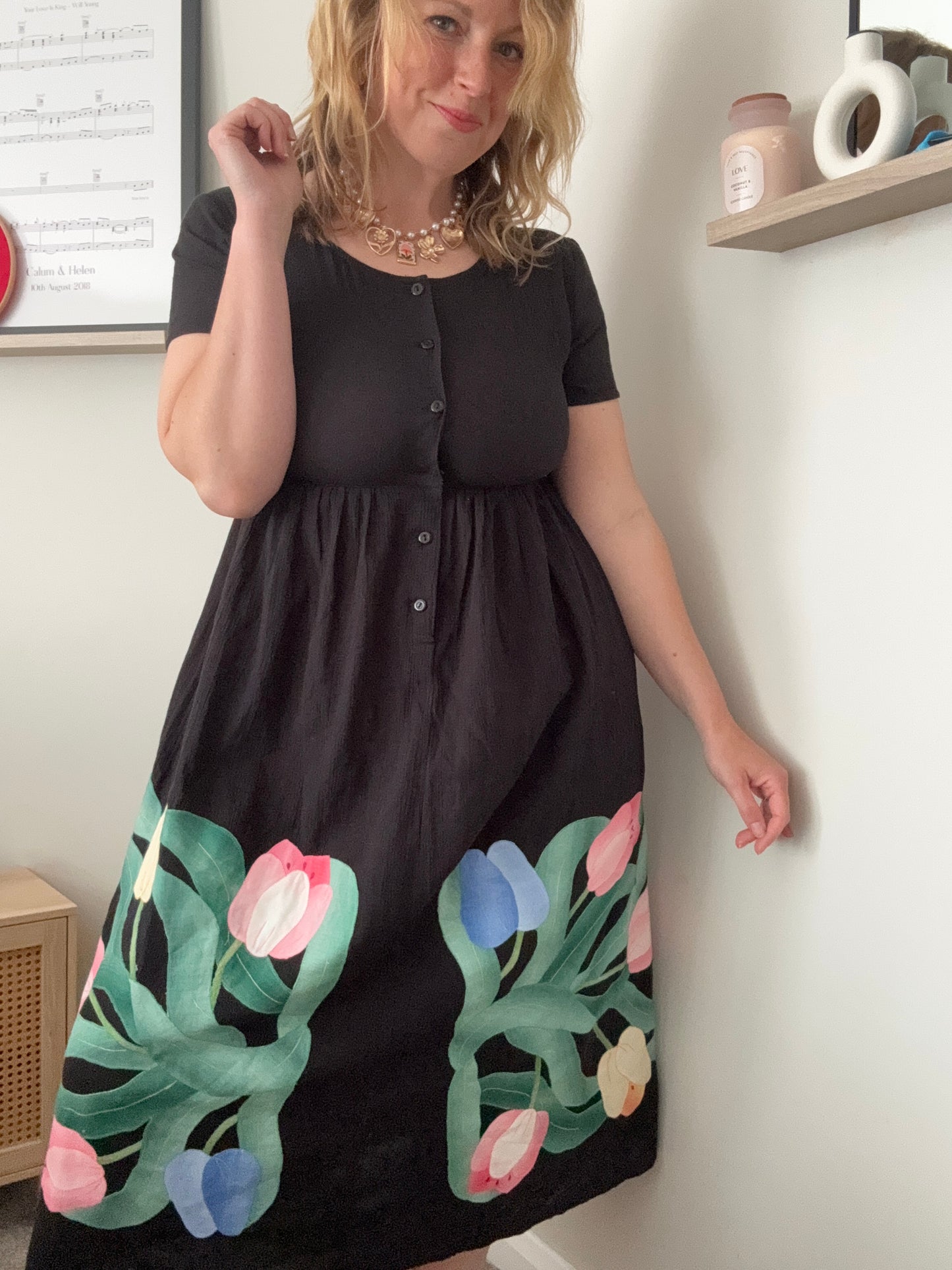 Vintage ‘Liz Claiborne’ cotton & linen hand-sewn appliqué dress