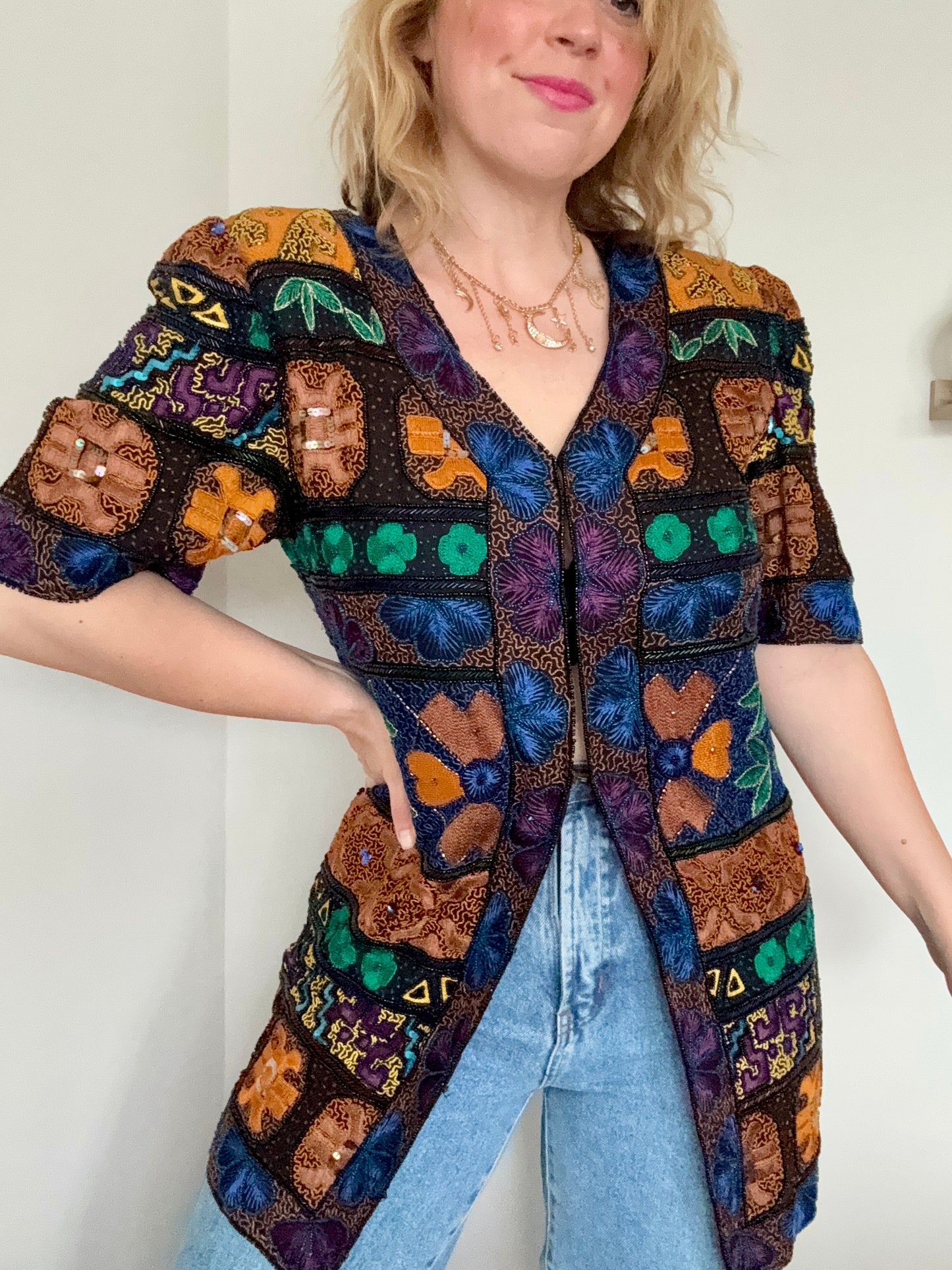 Vintage 1990s beaded, sequinned & embroidered trophy jacket.