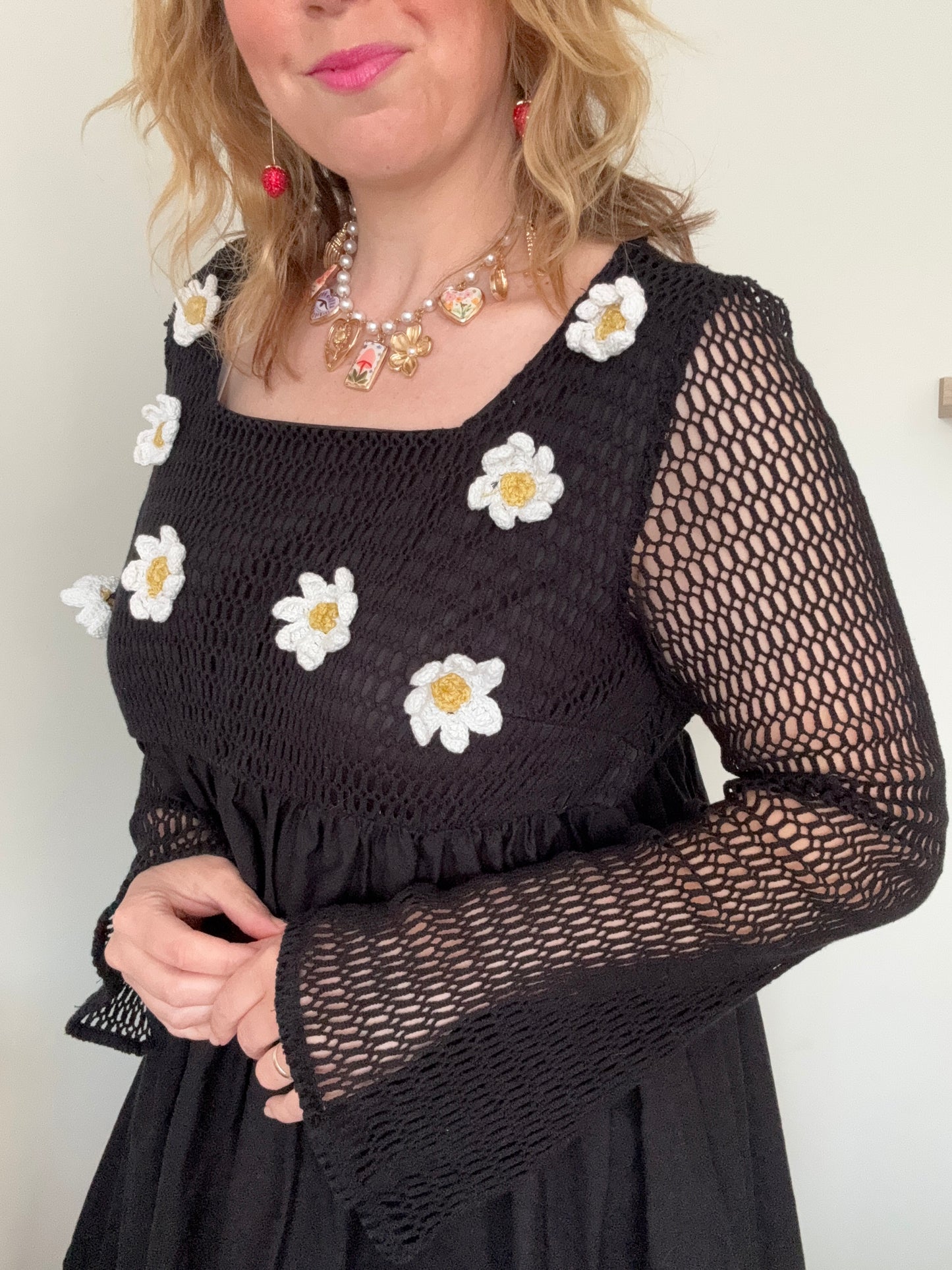 3D daisy crochet smock dress