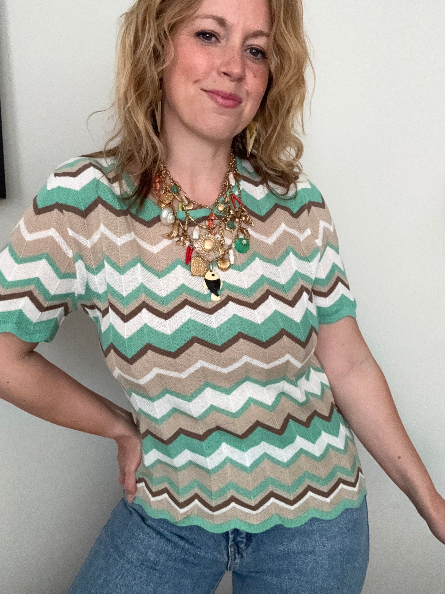 Vintage chevron fine-knit top