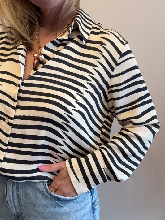 Black & Cream Striped Collared Blouse
