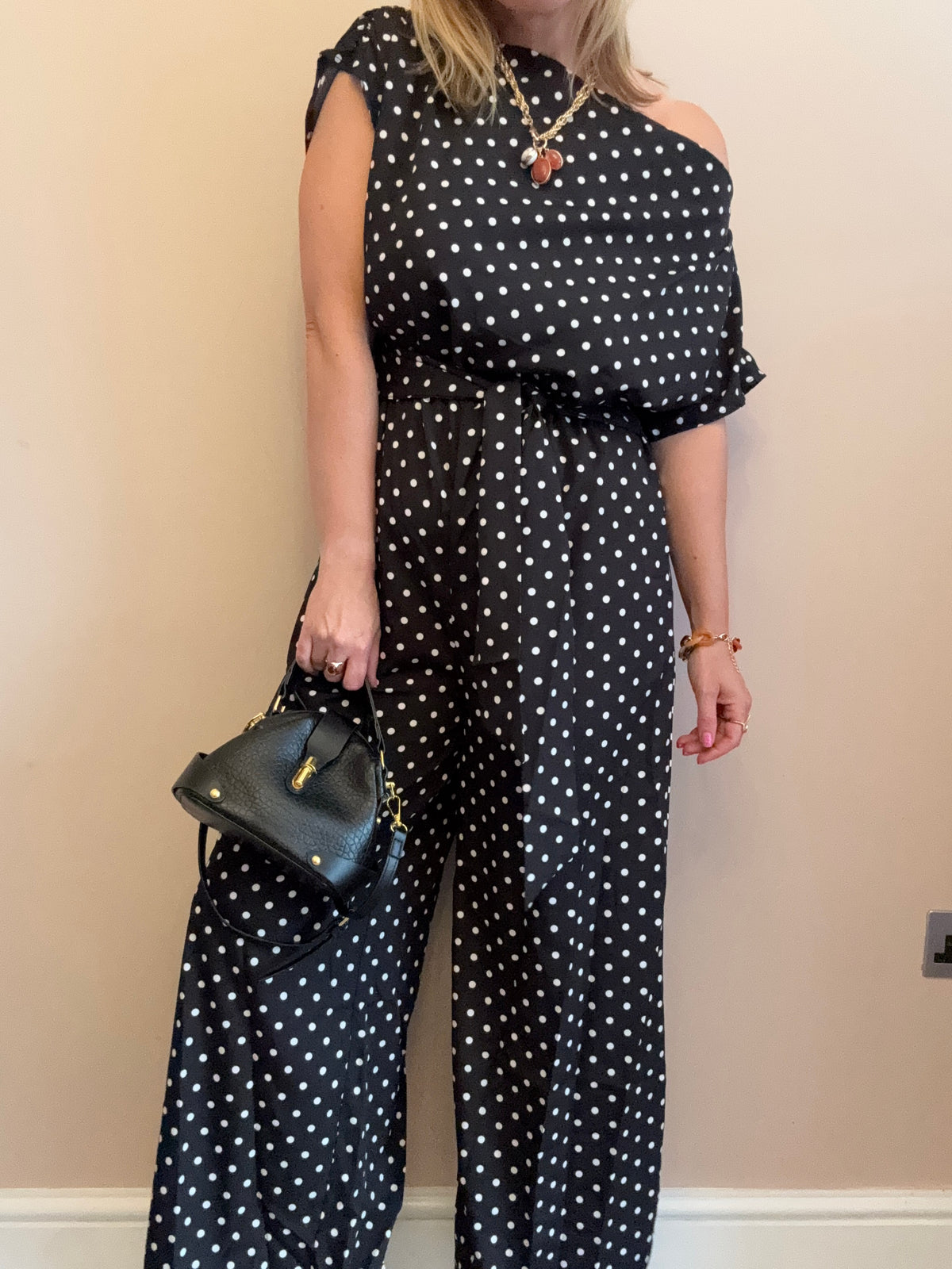 Black Polka Dot wide leg jumpsuit