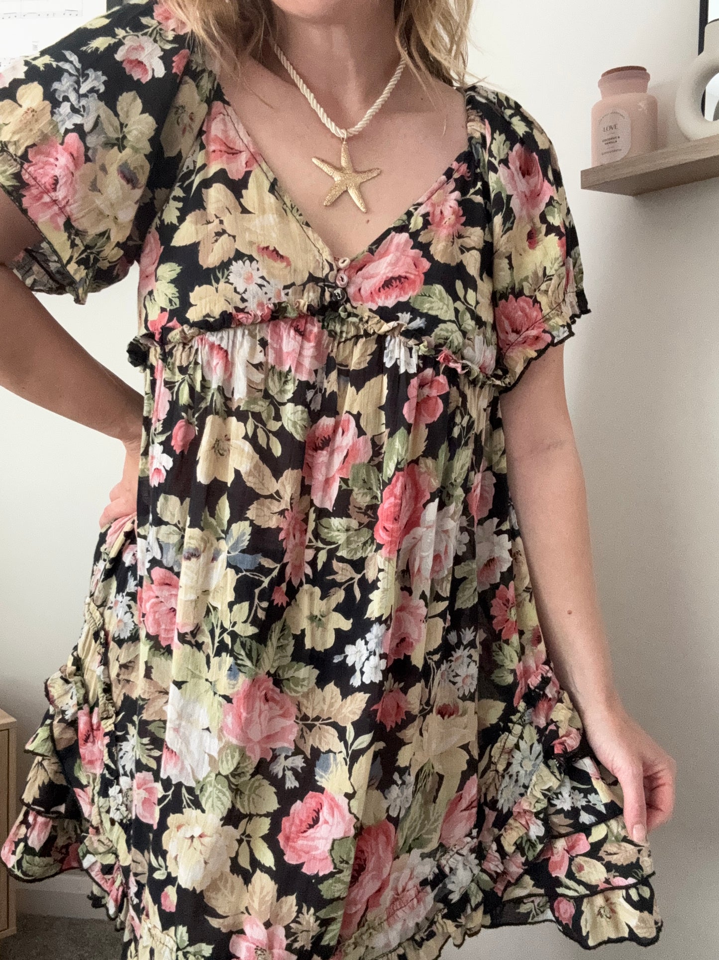 Y2K floral smock day dress