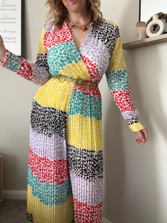Multicolour pleated wide leg jumpsuit