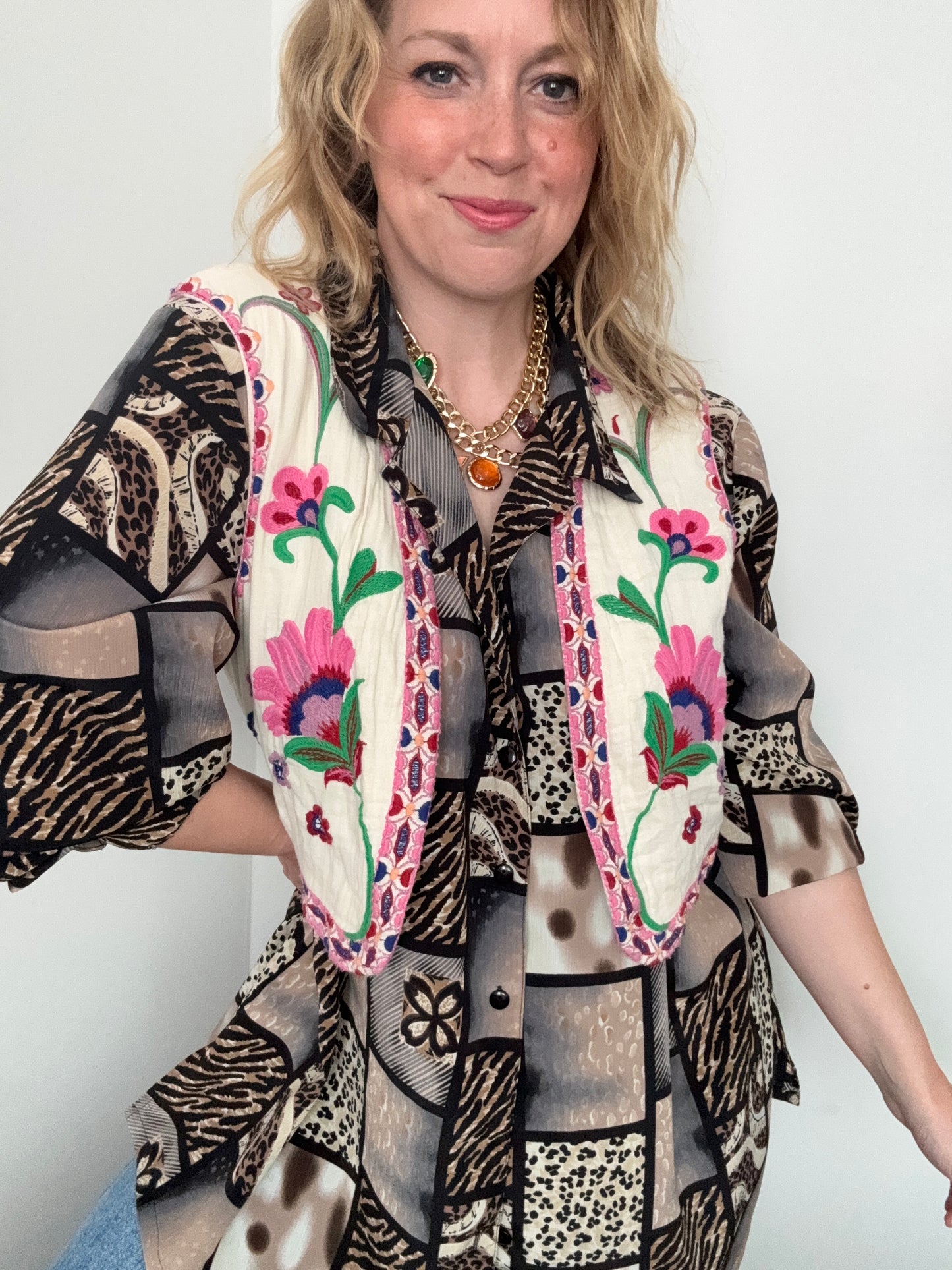 Zara embroidered open waistcoat
