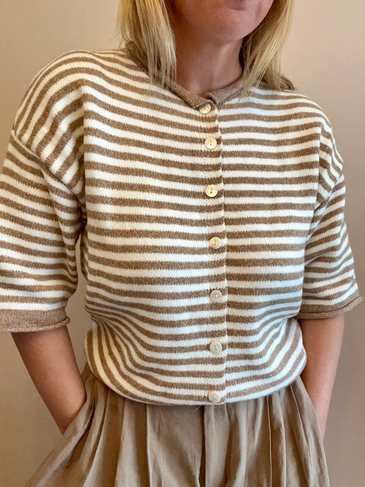 Cream & Taupe Striped Button-Front Knit Cardigan