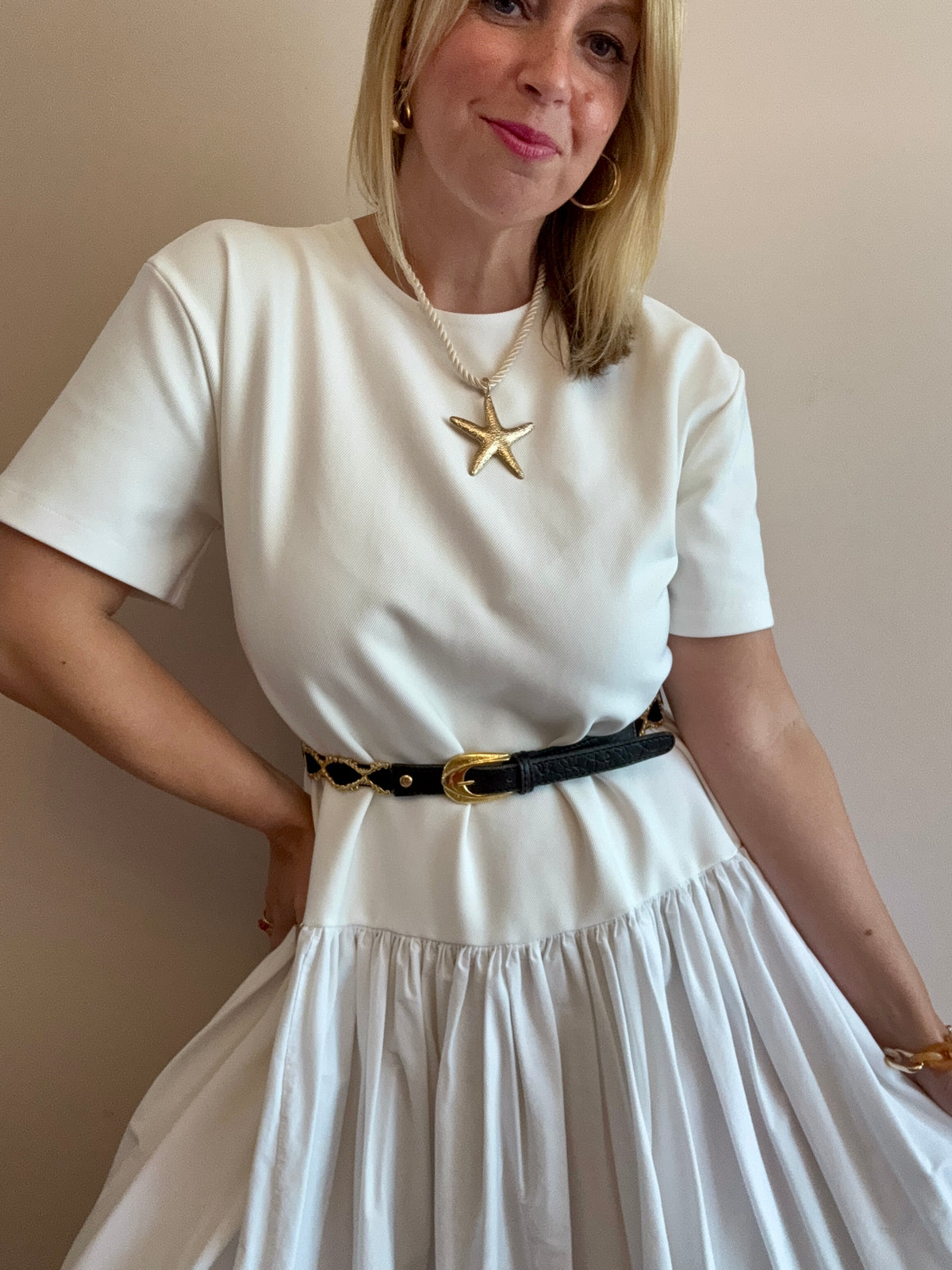 White Contrast Dress