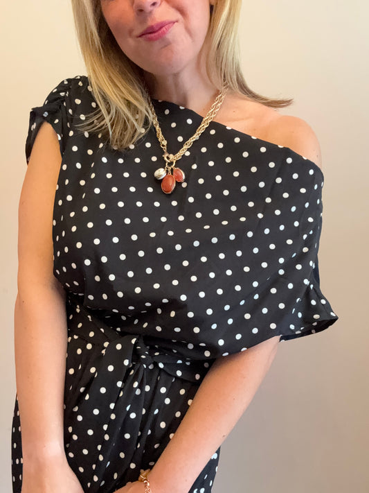 Black Polka Dot wide leg jumpsuit