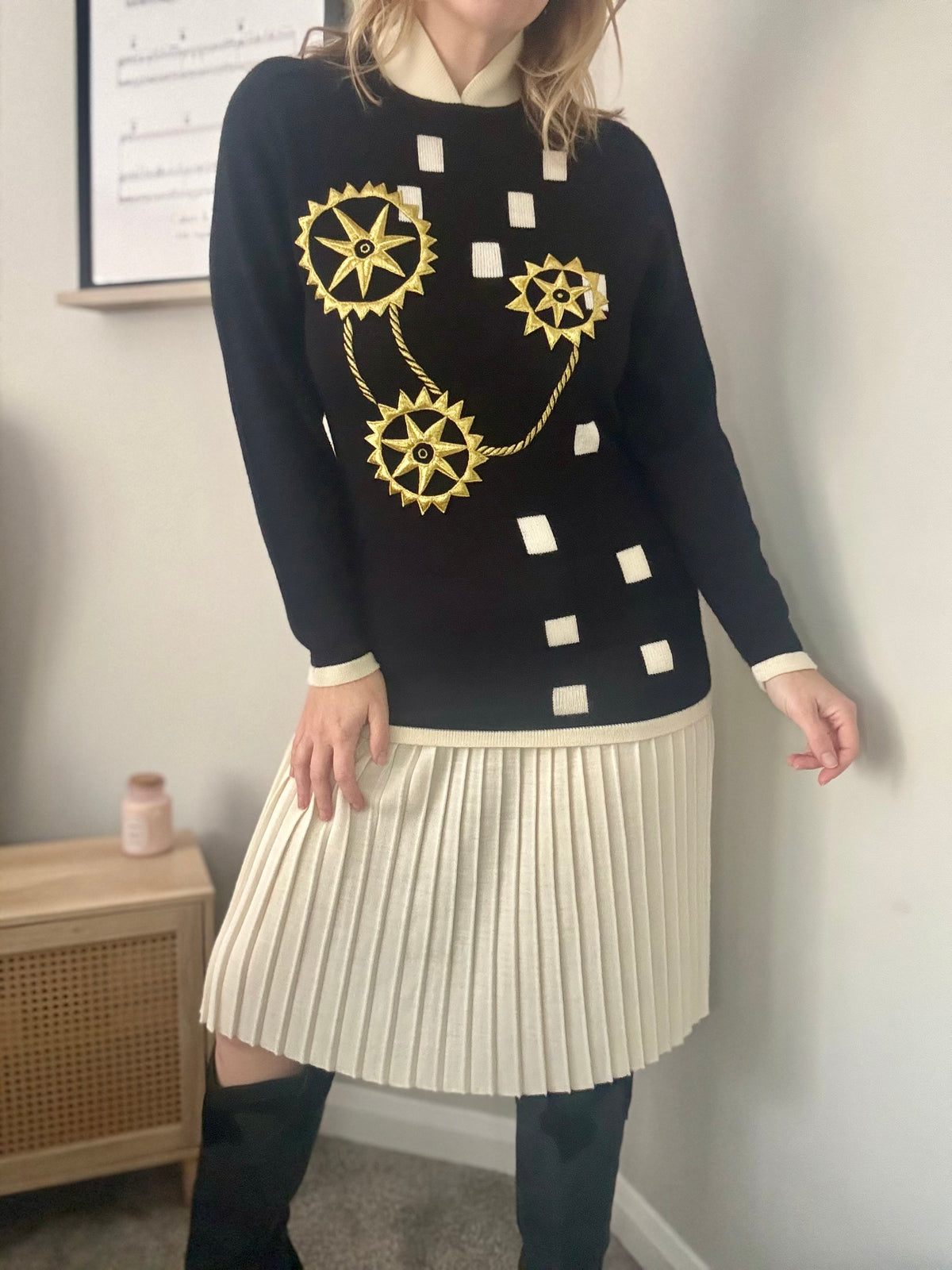 Vintage ‘gold & pleats’ two piece set