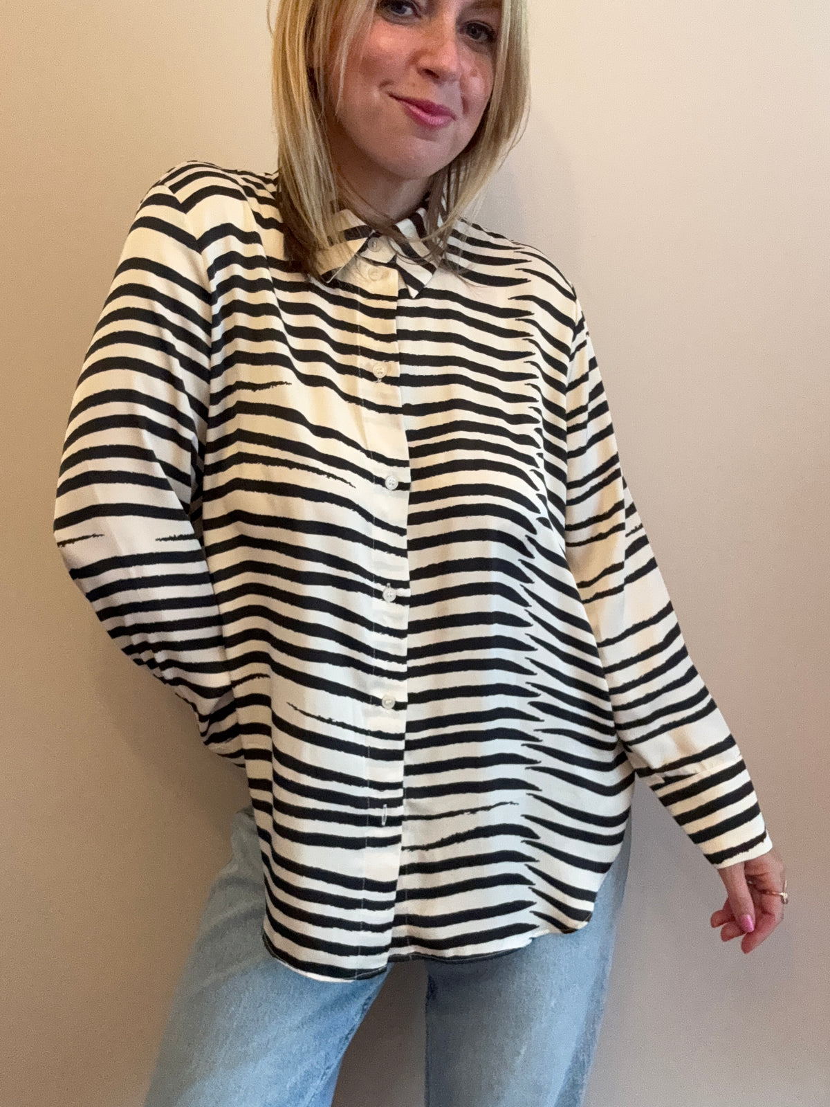 Black & Cream Striped Collared Blouse