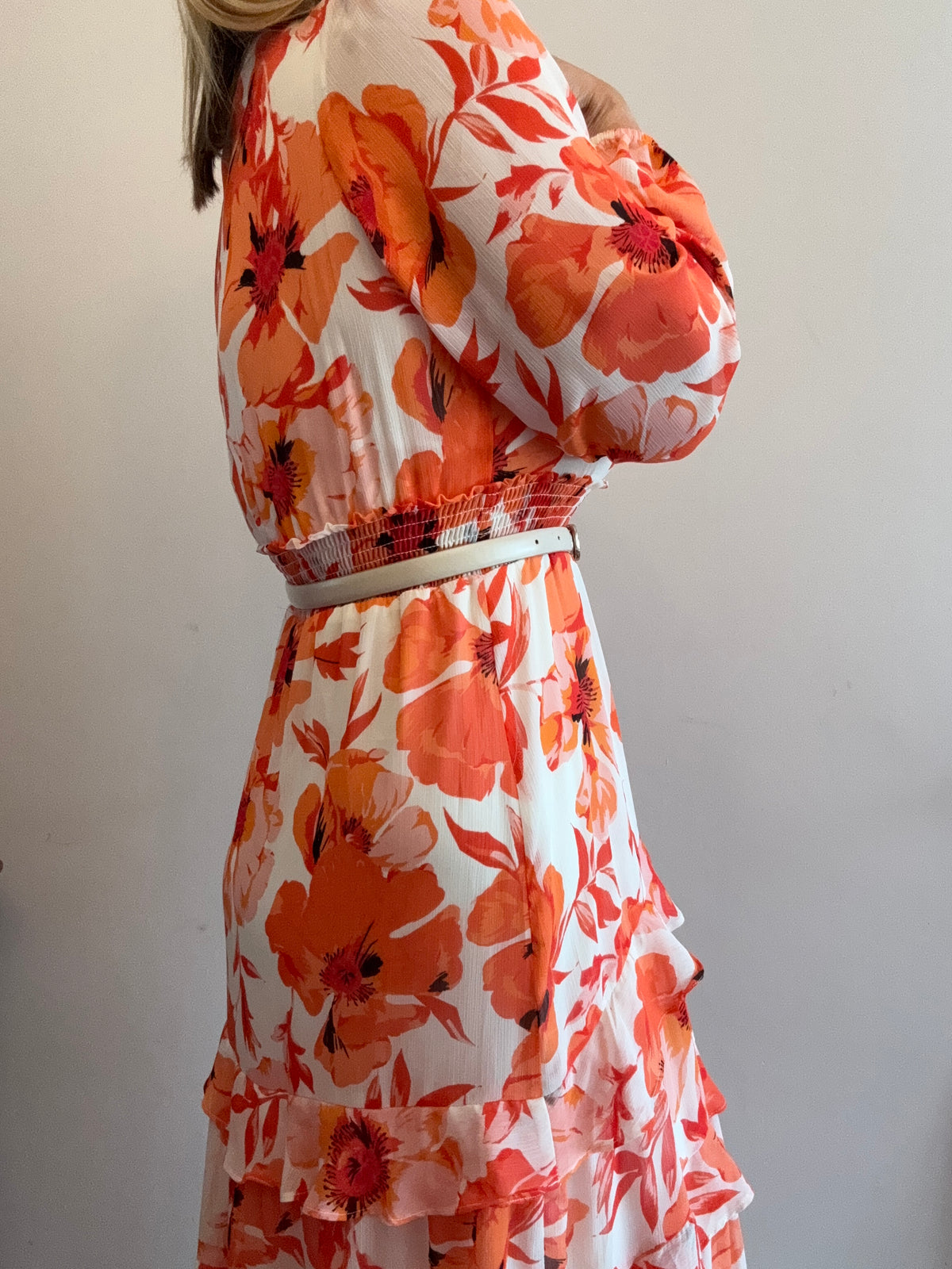 Orange & Coral Floral Tiered Maxi Dress