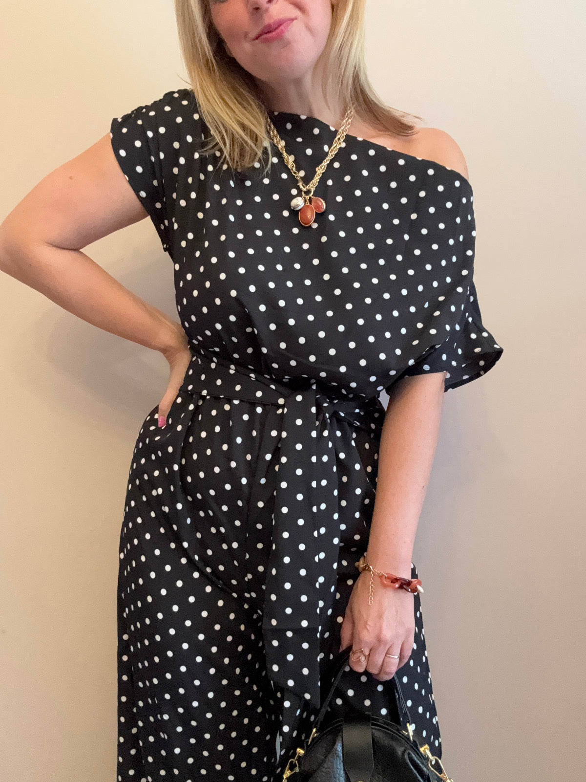 Black Polka Dot wide leg jumpsuit