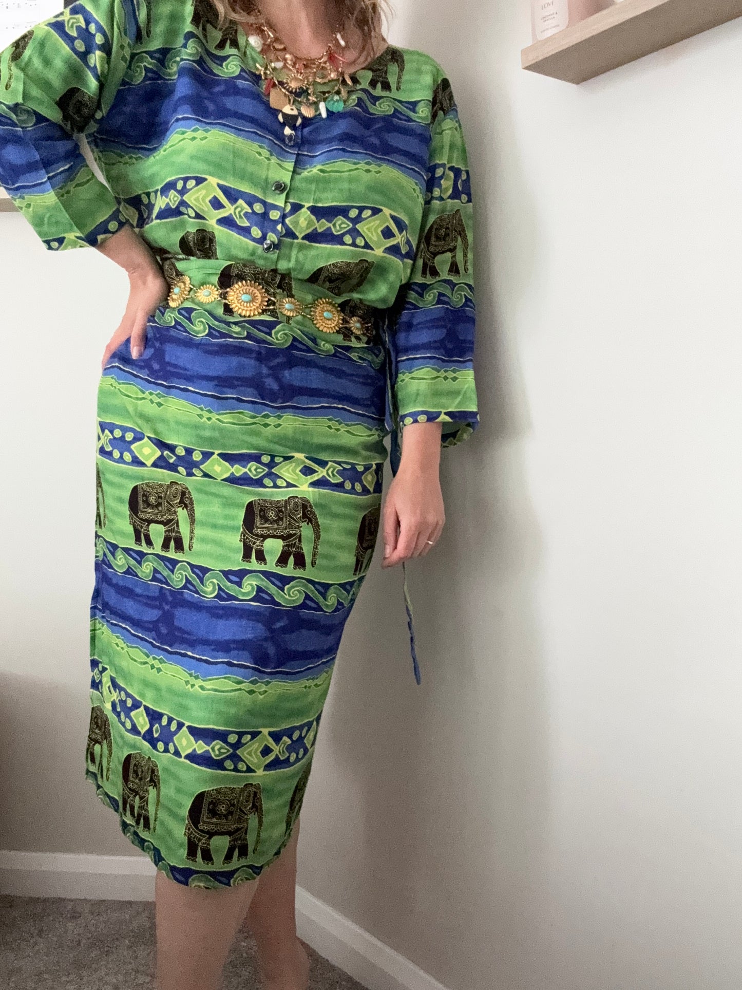 1990s elephant pattern two piece set