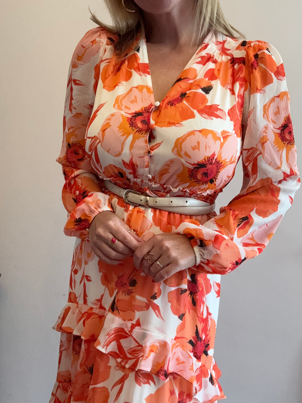 Orange & Coral Floral Tiered Maxi Dress