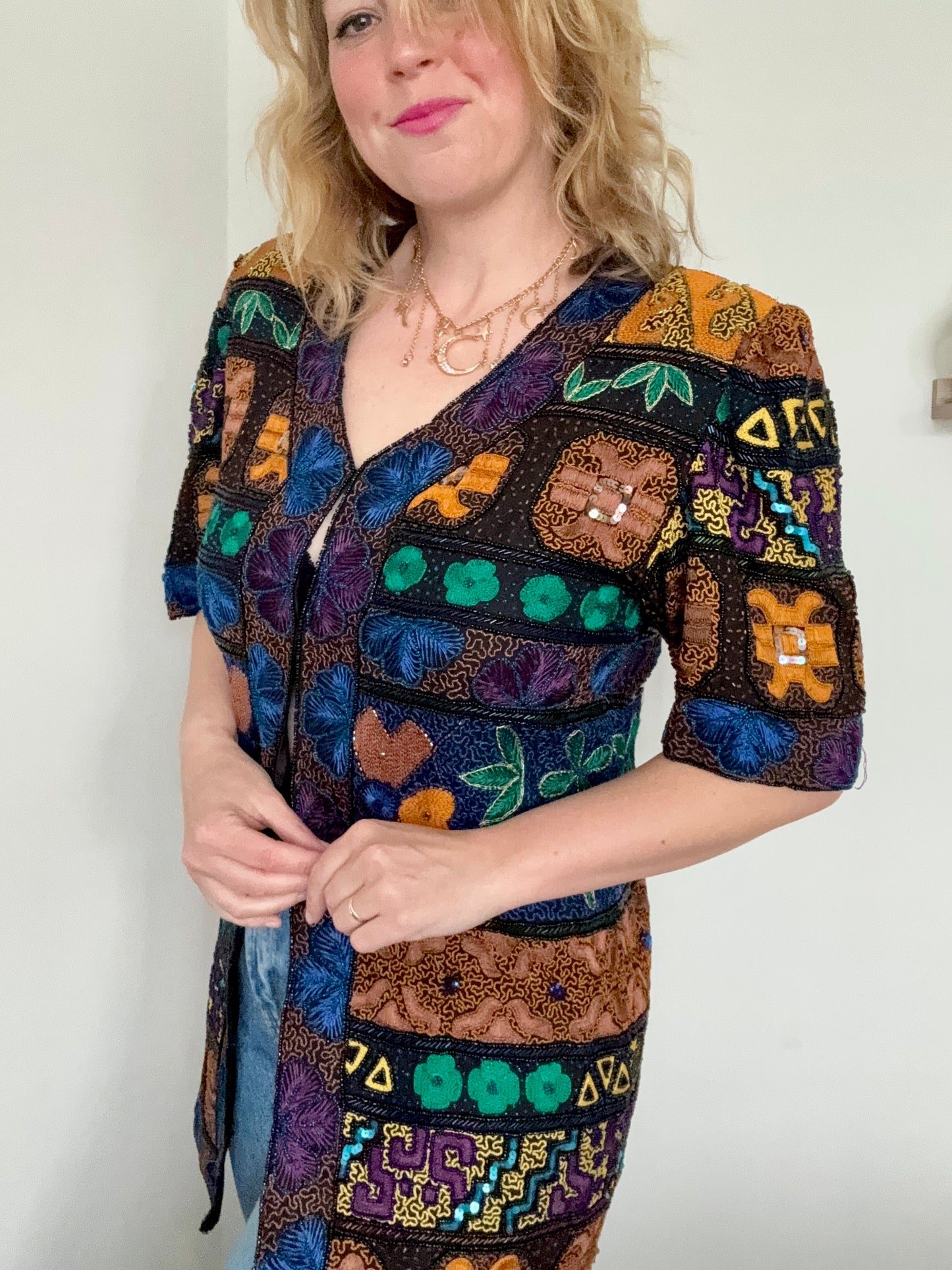 Vintage 1990s beaded, sequinned & embroidered trophy jacket.