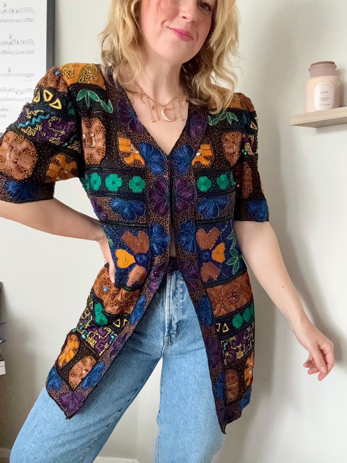Vintage 1990s beaded, sequinned & embroidered trophy jacket.