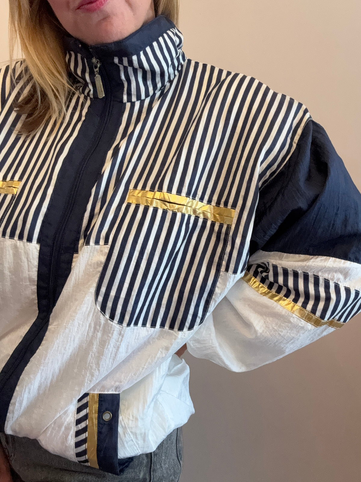 Vintage navy & white windbreaker jacket