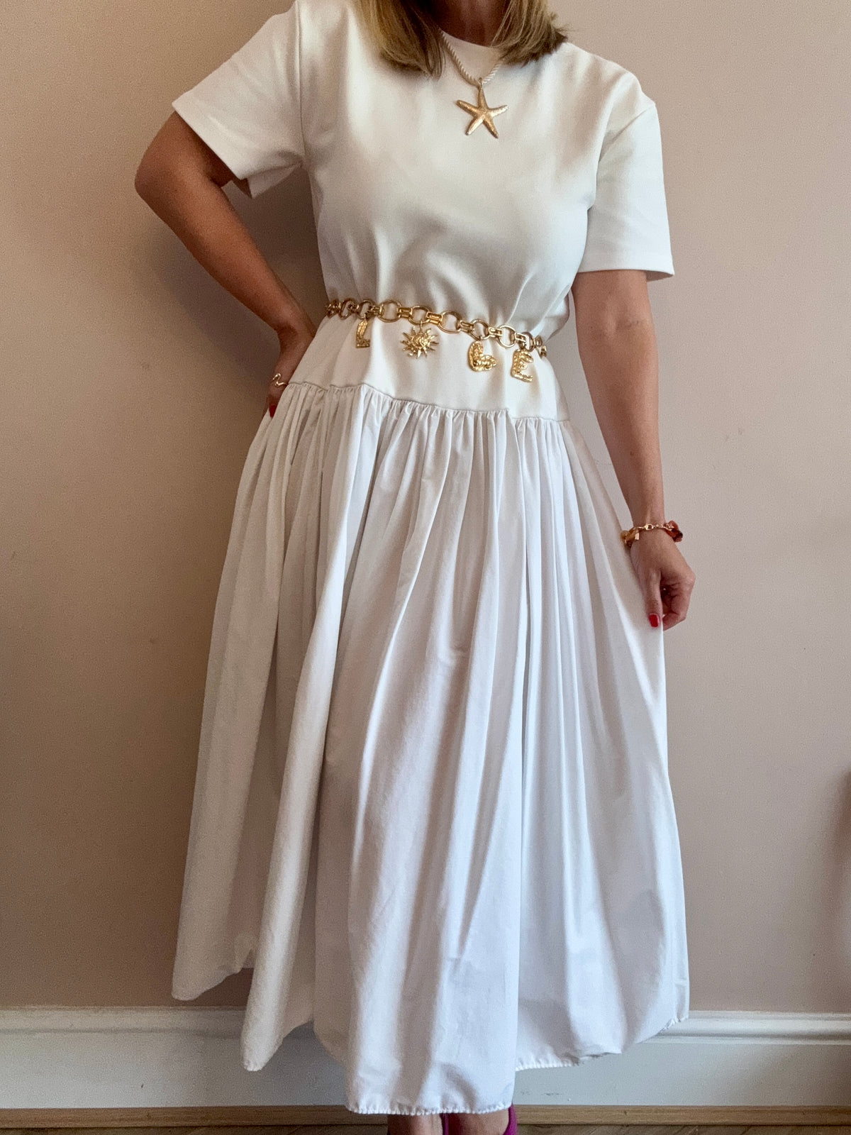 White Contrast Dress
