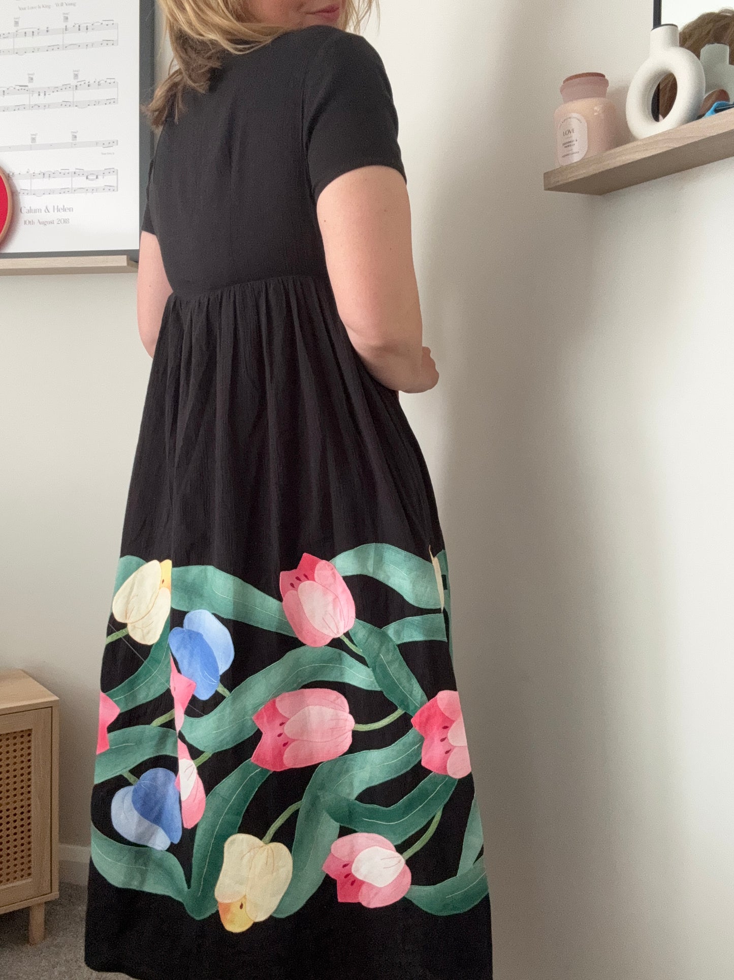 Vintage ‘Liz Claiborne’ cotton & linen hand-sewn appliqué dress